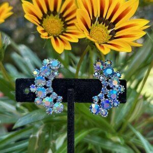 WEISS Aurora Borealis AB Blue Rhinestone EARRINGS